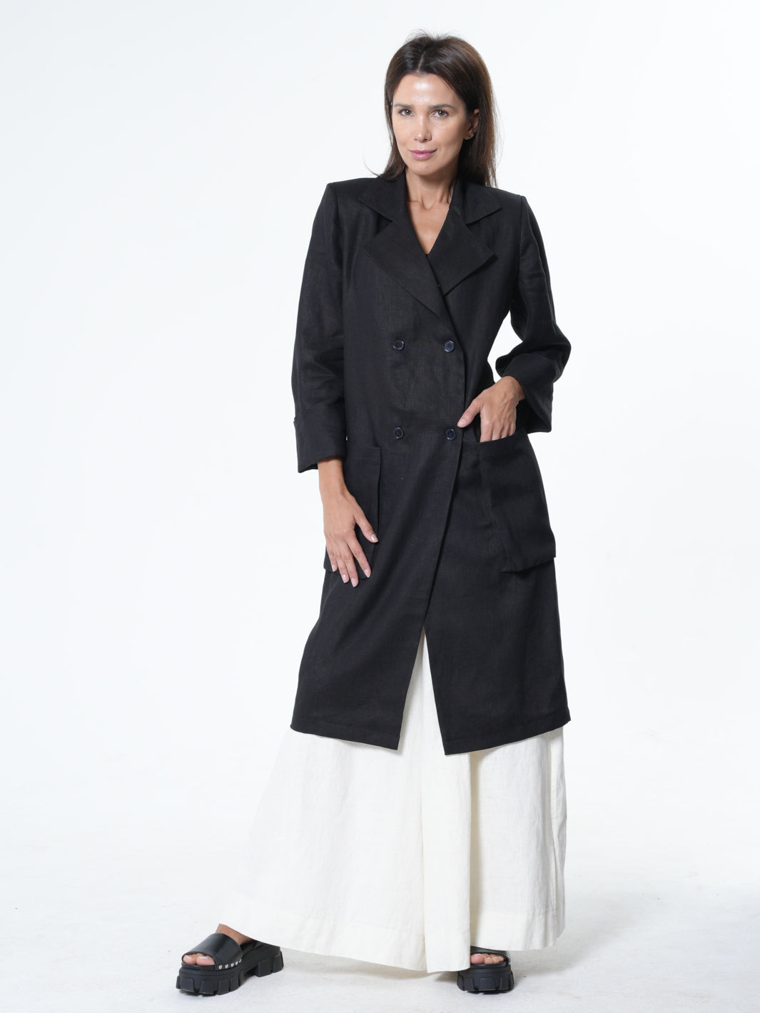 Long Black Linen Blazer