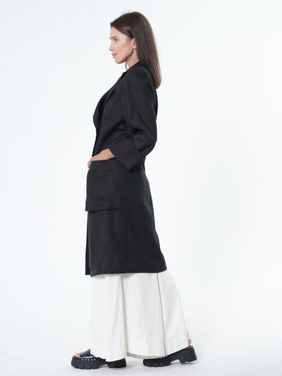 Long Black Linen Blazer