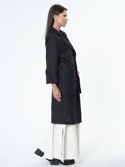 Long Black Linen Blazer