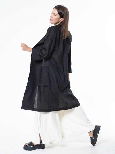 Long Black Linen Blazer