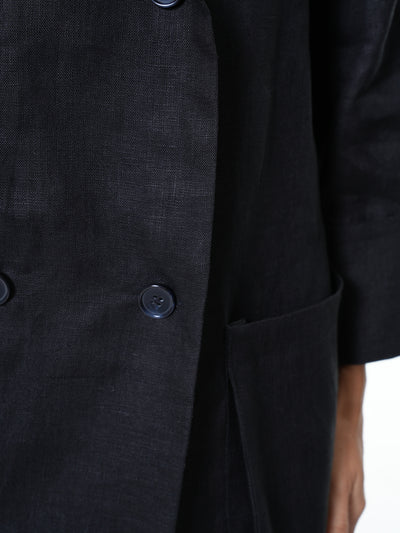 Long Black Linen Blazer