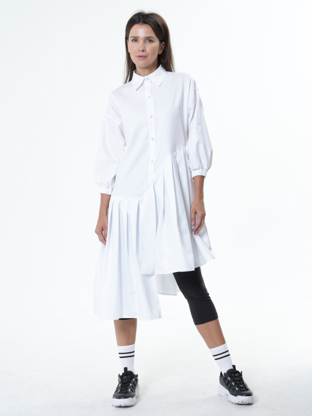 Asymmetric Cotton Tunic Shirt With ¾ sleeves