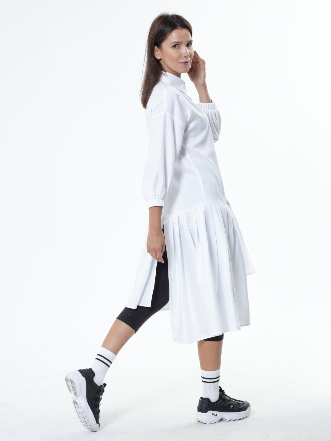 Asymmetric Cotton Tunic Shirt With ¾ sleeves