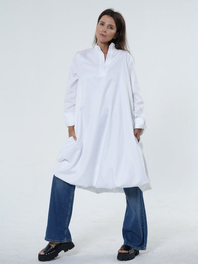 Long Sleeve Tunic Dress In White