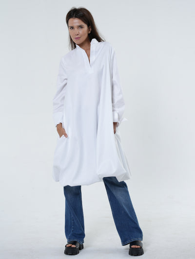 Long Sleeve Tunic Dress In White