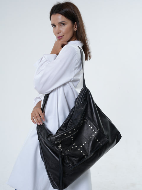 Оversized Slouchy Tote Bag In Black