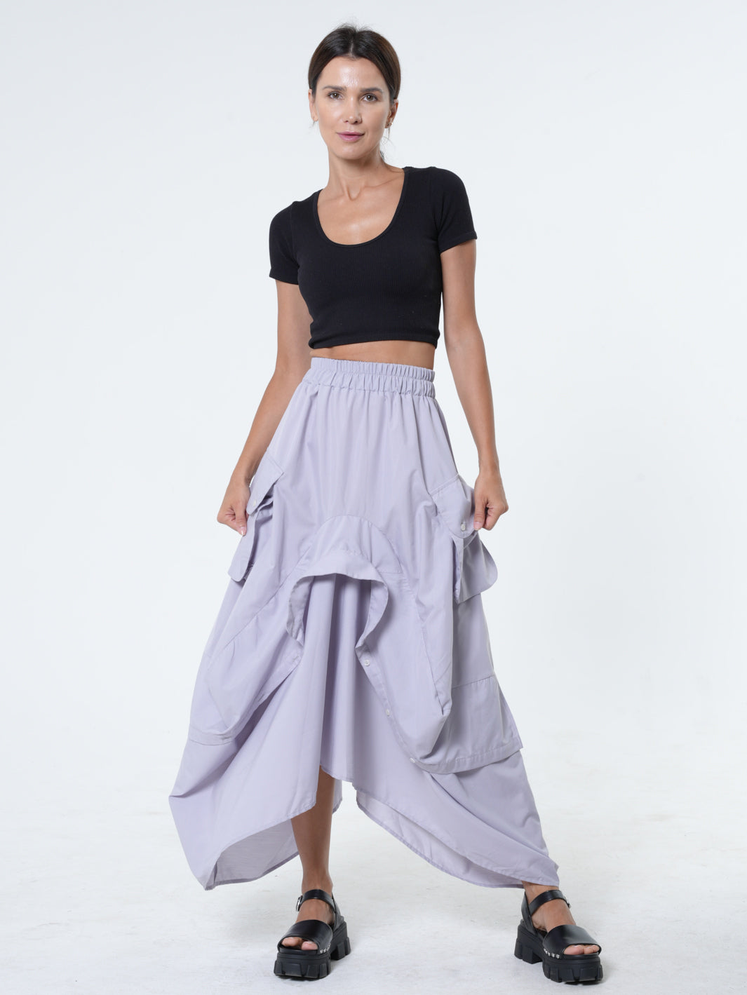 Maxi Skirt With Drapings In Gray