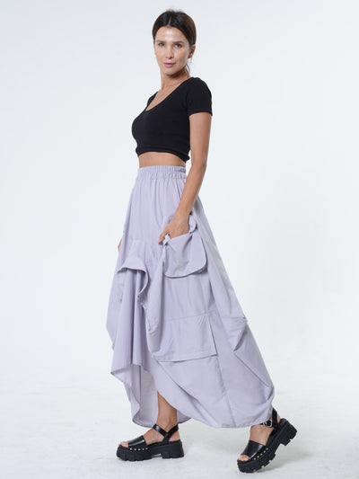 Maxi Skirt With Drapings In Gray