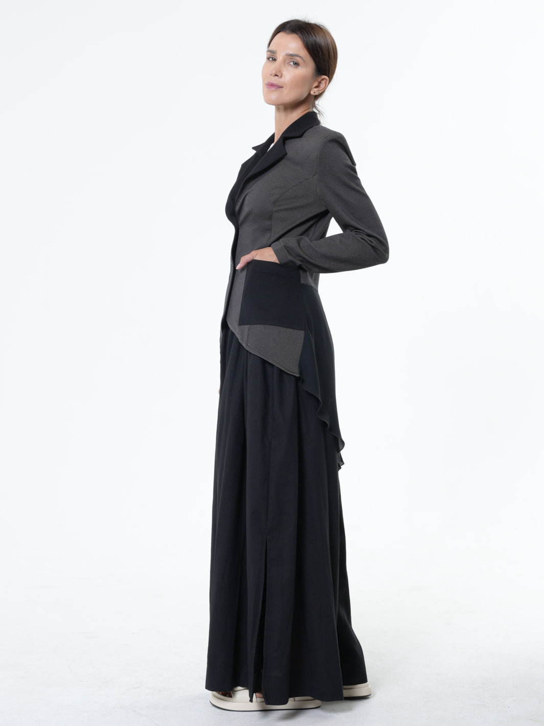 Asymmetric Blazer With Chiffon At The Back