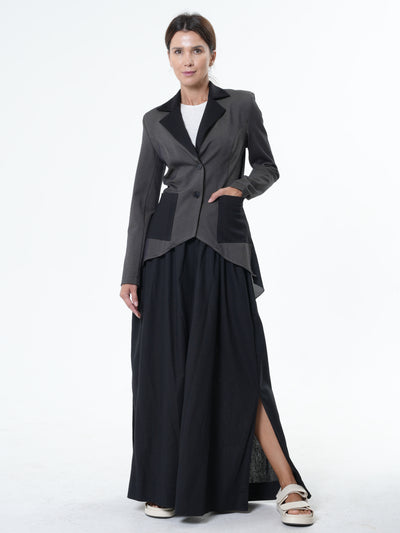 Asymmetric Blazer With Chiffon At The Back