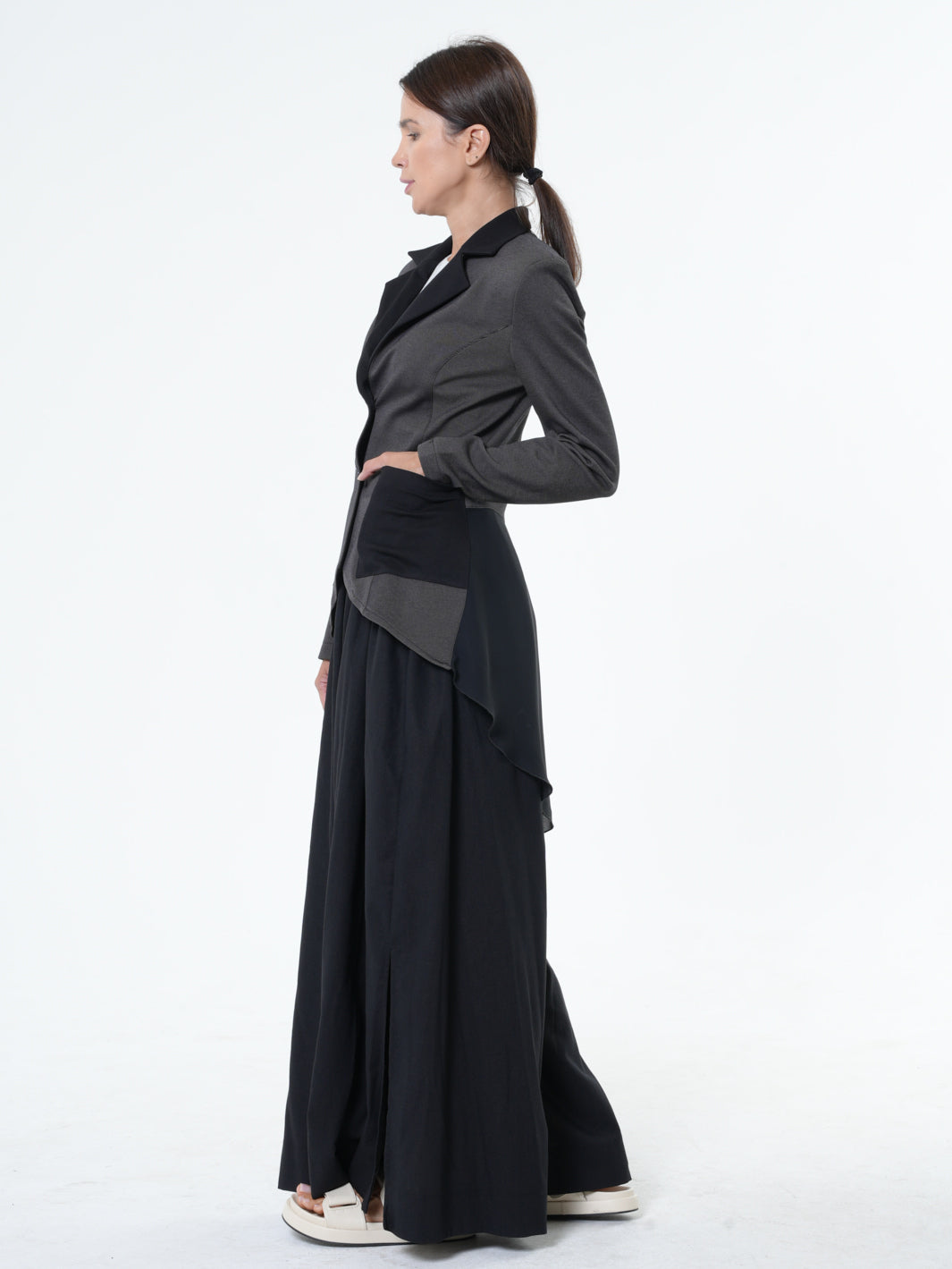 Asymmetric Blazer With Chiffon At The Back