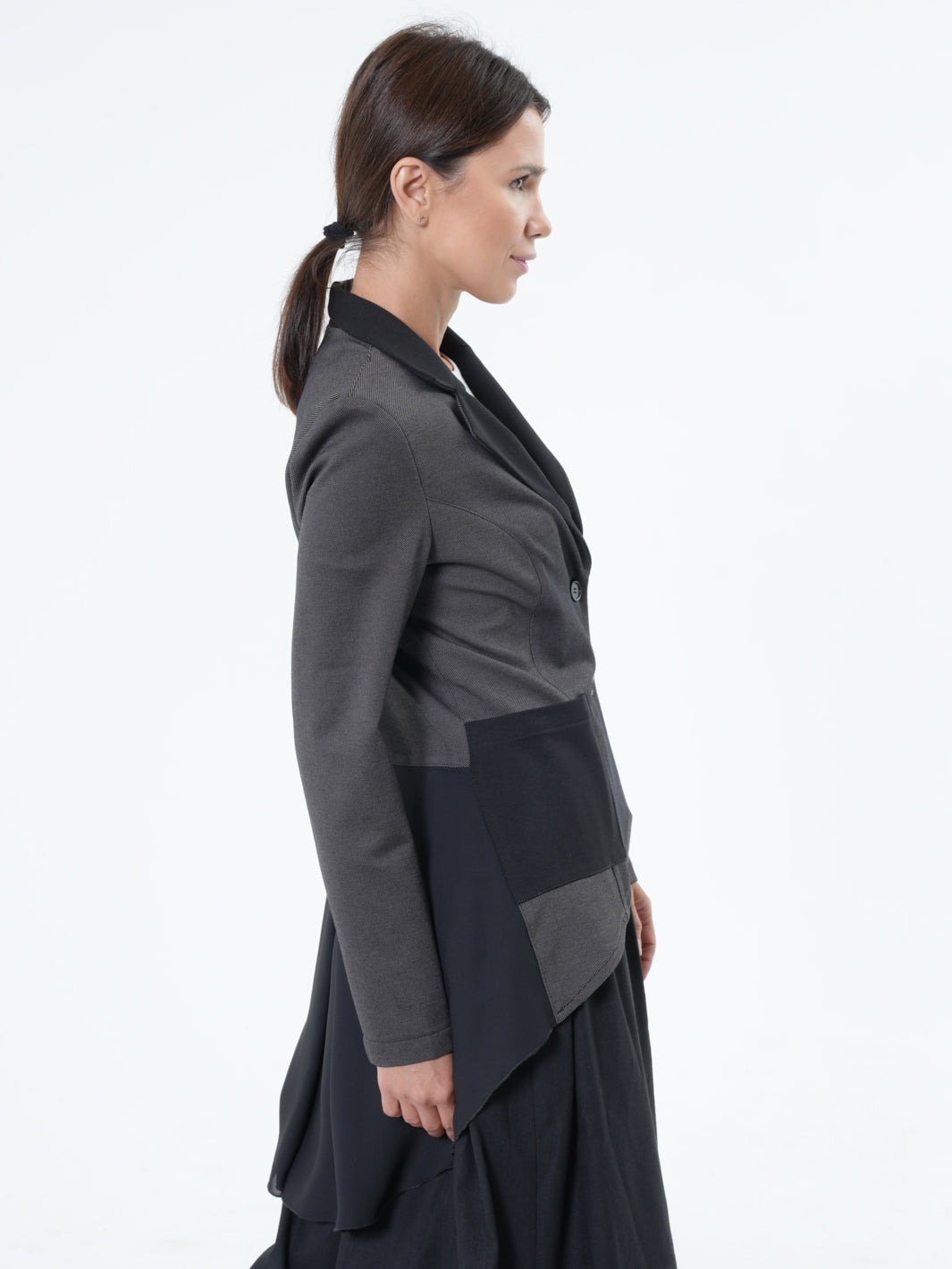 Asymmetric Blazer With Chiffon At The Back