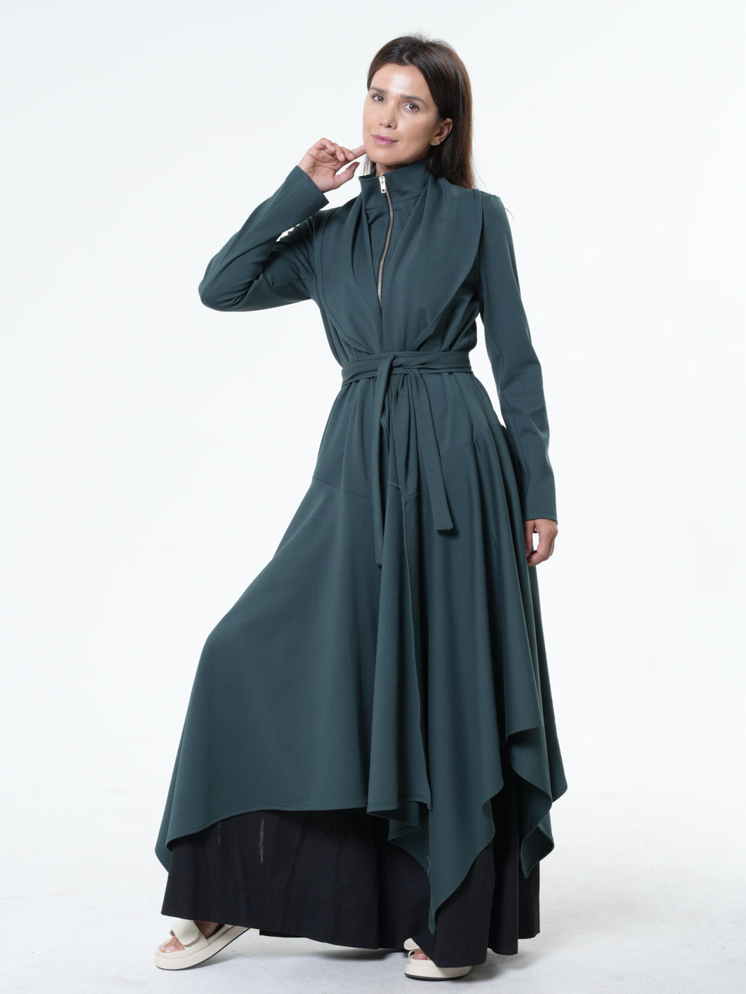 Asymmetric Long Belted Cardigan