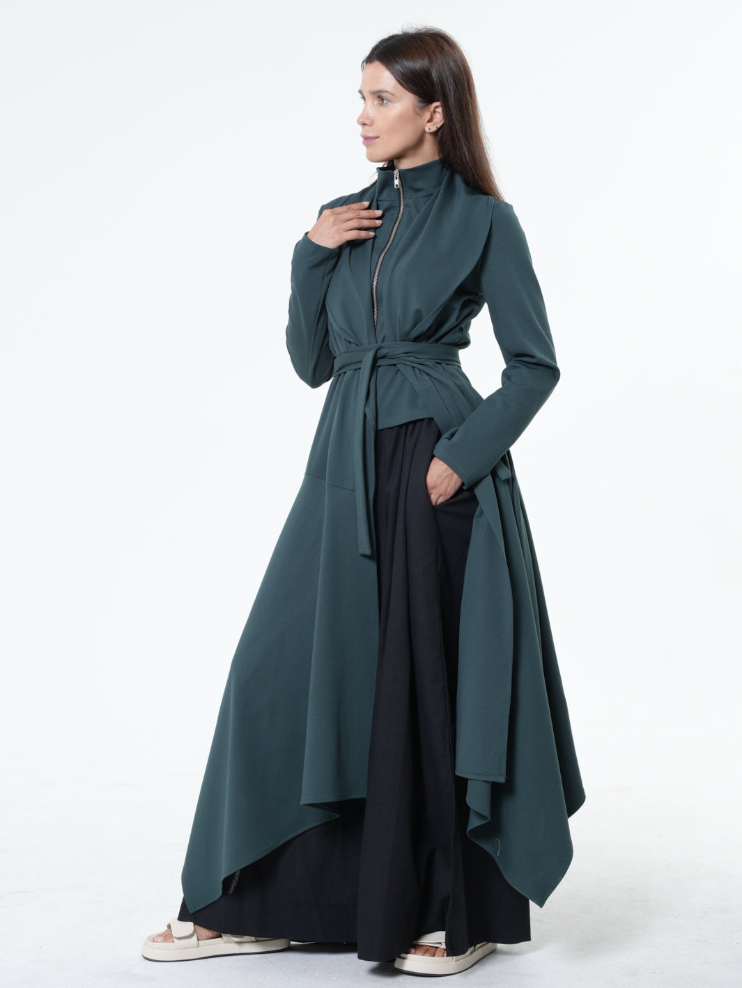 Asymmetric Long Belted Cardigan