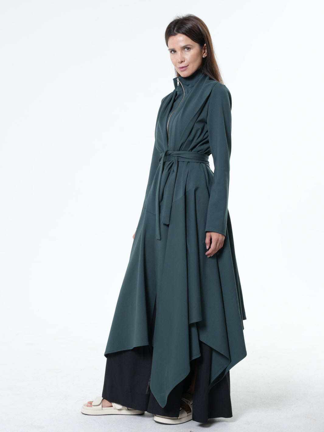 Asymmetric Long Belted Cardigan