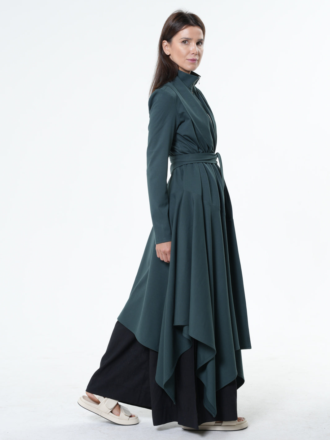 Asymmetric Long Belted Cardigan