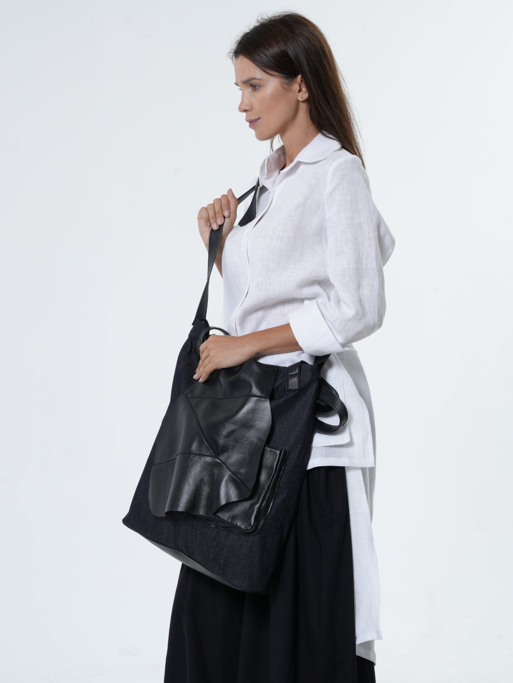 Crossbody-Tasche aus Denim und Leder