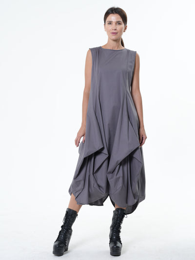 Sleeveless Gray Dress With Drappings