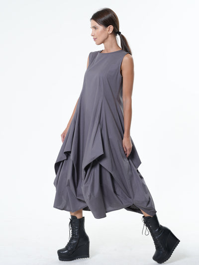 Sleeveless Gray Dress With Drappings