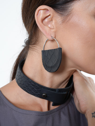 Structured Genuine Leather Earrings