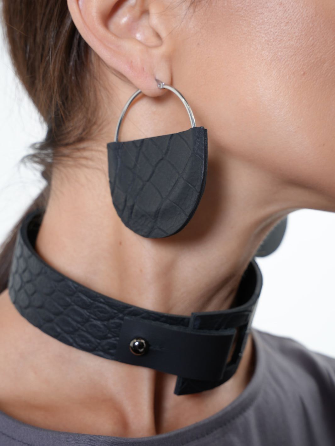 Structured Genuine Leather Earrings