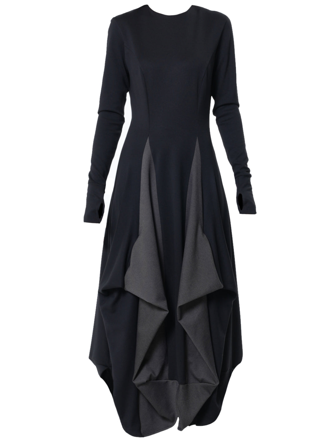 Long Dress With Draping and Thumbhole Sleeves