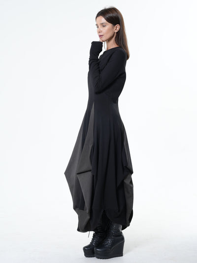 Long Dress With Draping and Thumbhole Sleeves