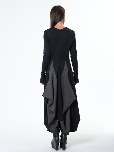 Long Dress With Draping and Thumbhole Sleeves