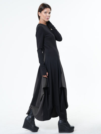 Long Dress With Draping and Thumbhole Sleeves