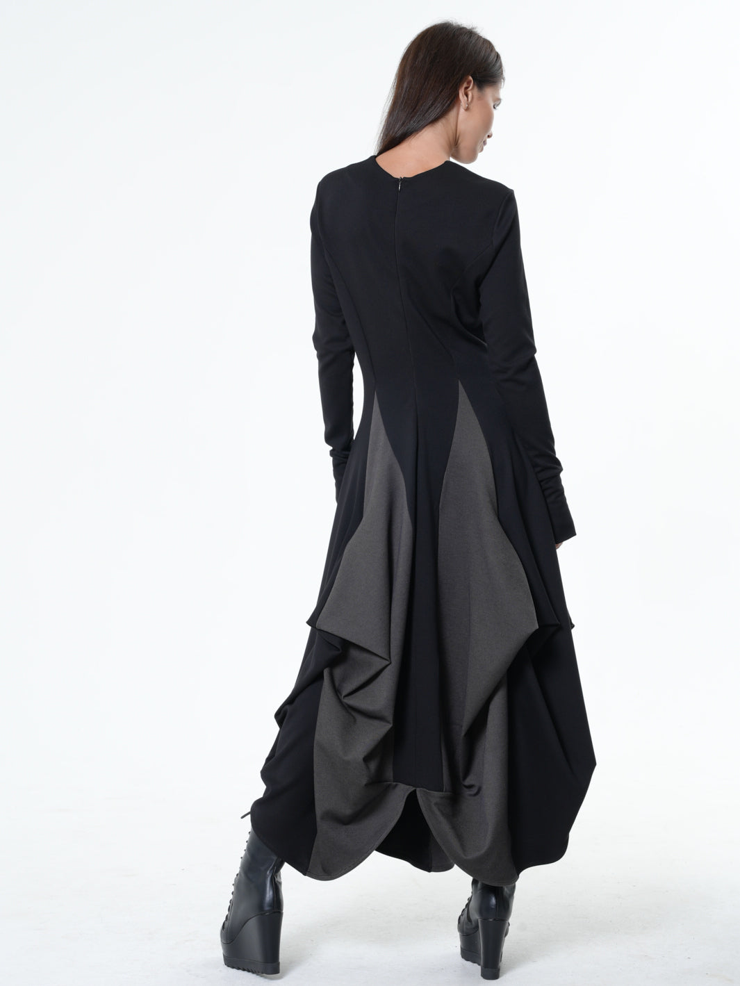 Long Dress With Draping and Thumbhole Sleeves