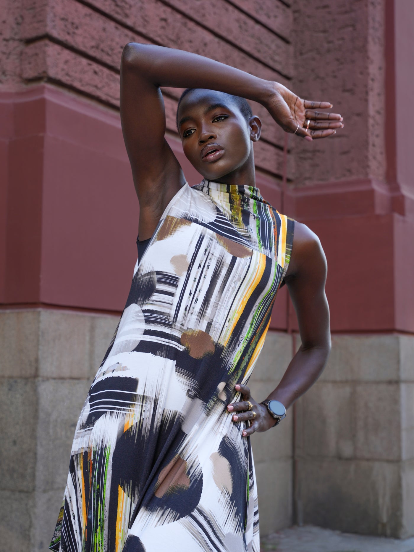 Sleeveless Cotton Dress With Abstract Print