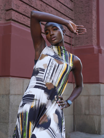 Sleeveless Cotton Dress With Abstract Print