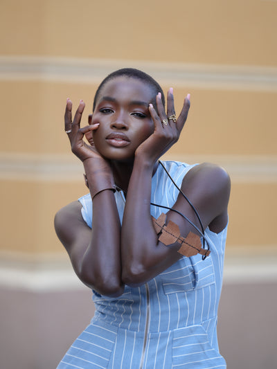 Sculptural Leather Necklace in Brown