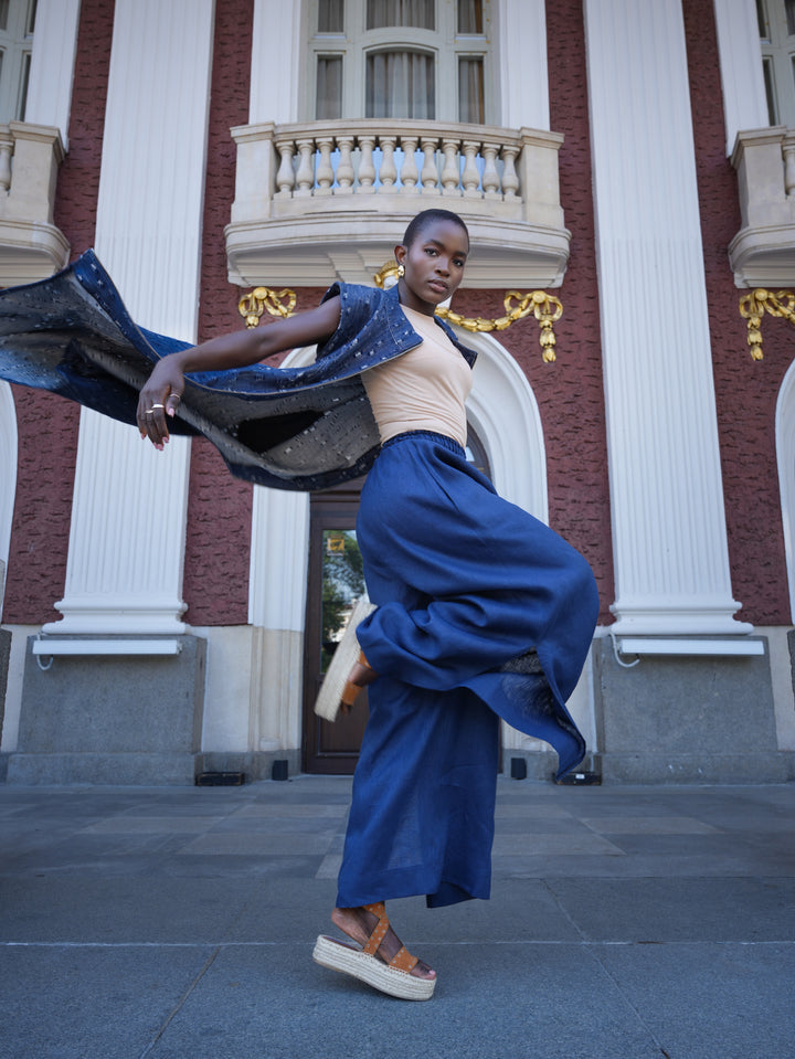 Palazzo Linen Pants In Navy Blue – Metamorphoza