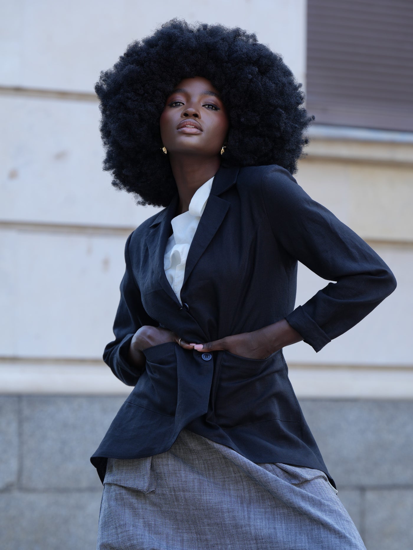 Black Asymmetrical Linen Blazer