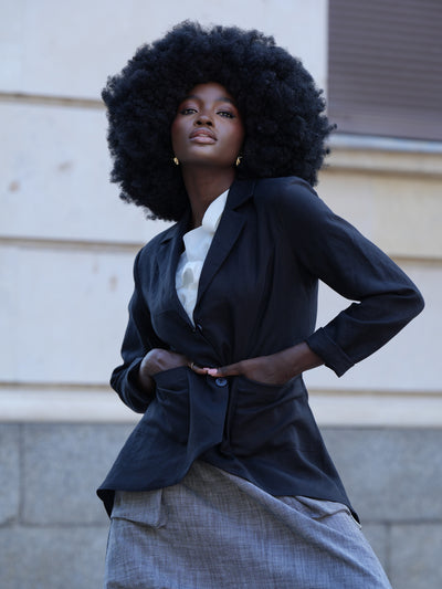 Black Asymmetrical Linen Blazer