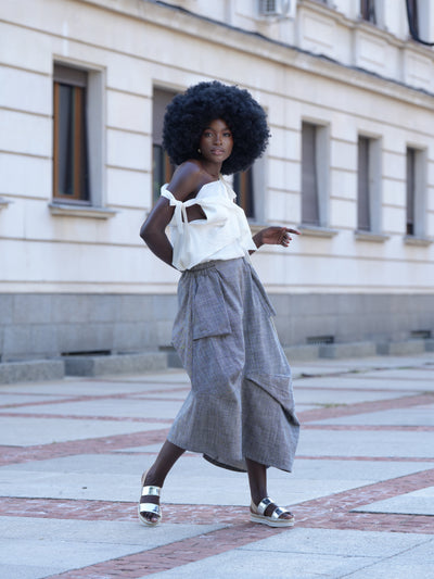 Denim Skirt with Draped Details In Gray