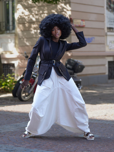 Jupe de jean long asymétrique en blanc