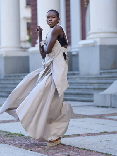 Jupe drapée maxi en beige