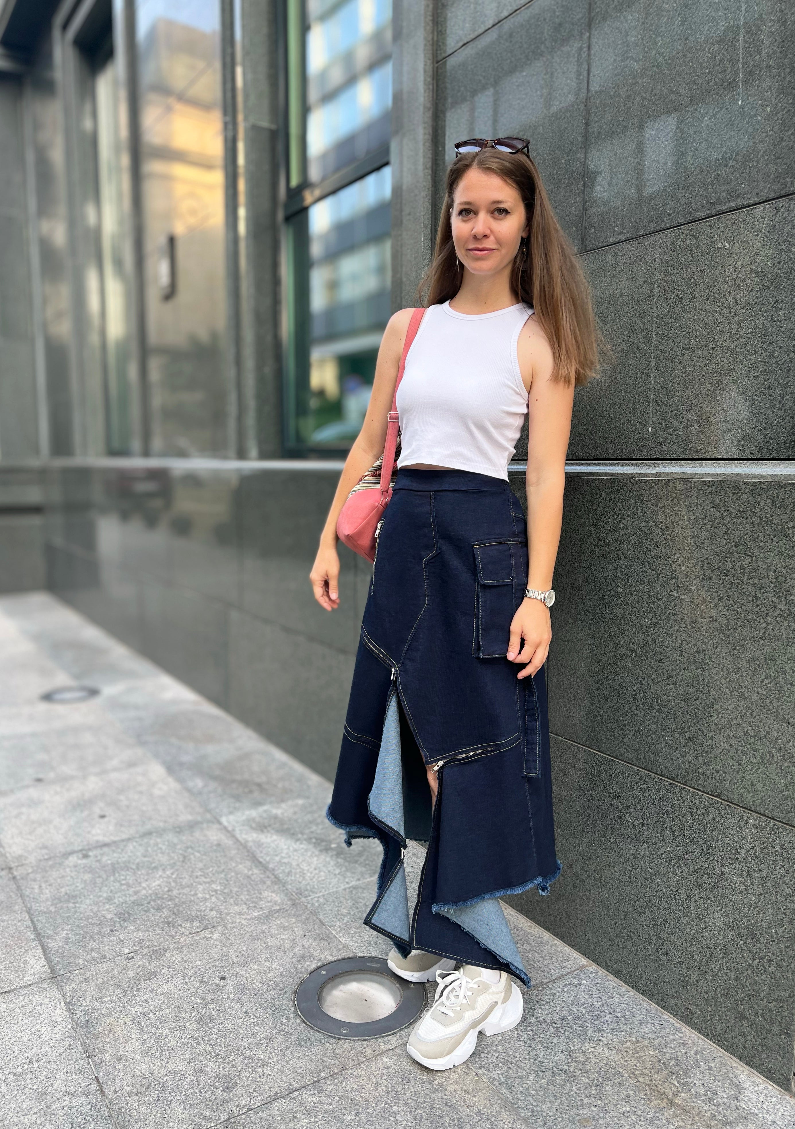 Asymmetric Denim Long Skirt with Zippers – Metamorphoza