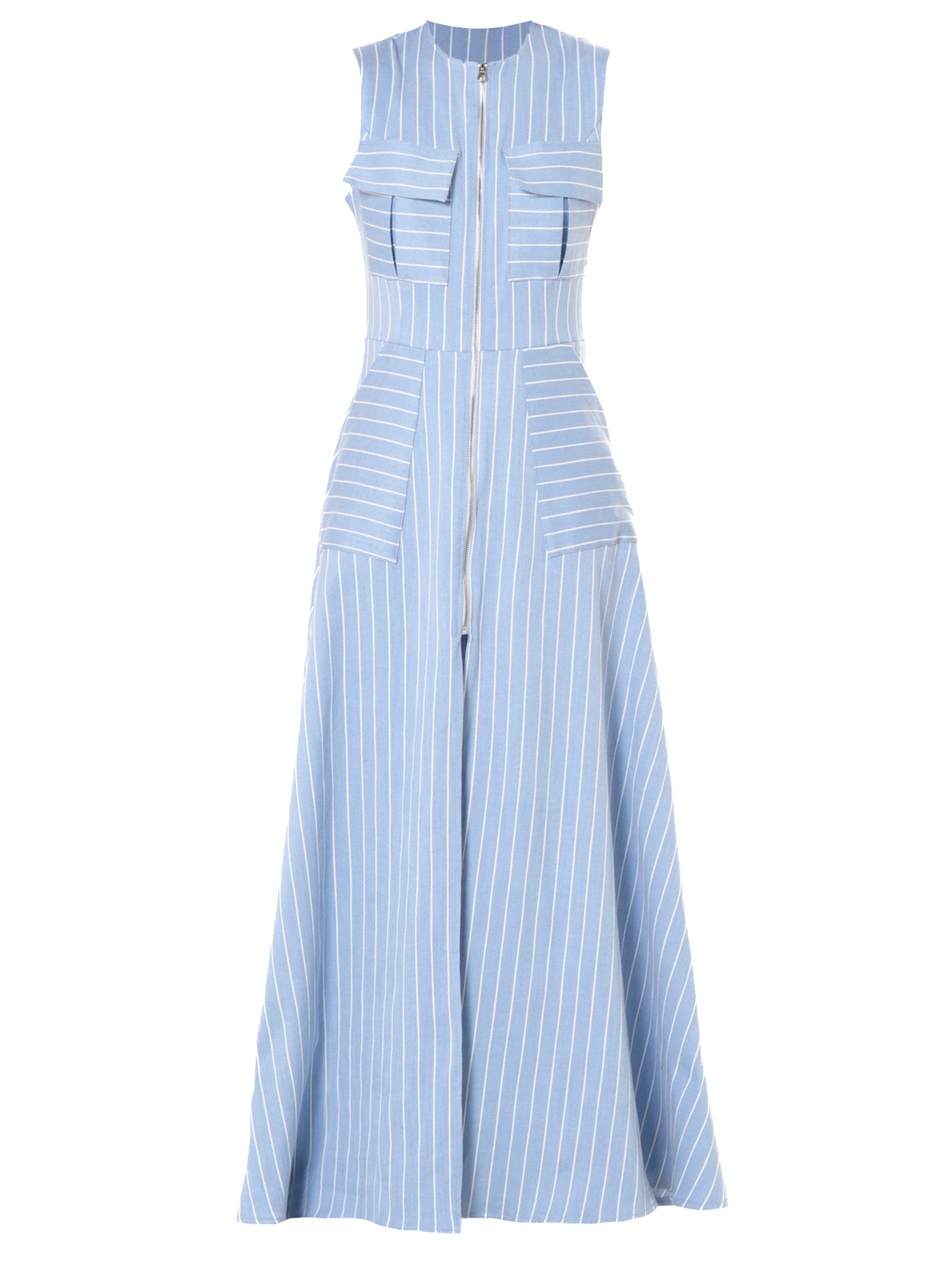 Langes Denim gestreiftes Kleid in hellblau