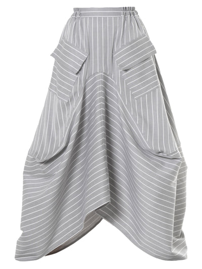 Asymmetric Striped Denim Skirt