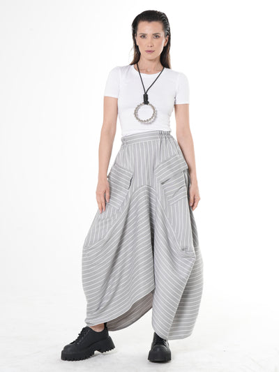 Asymmetric Striped Denim Skirt