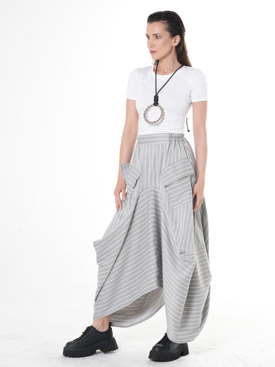 Asymmetric Striped Denim Skirt