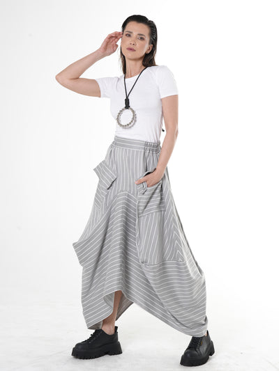 Asymmetric Striped Denim Skirt