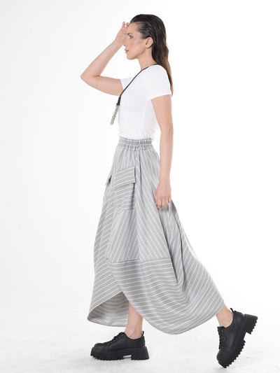Asymmetric Striped Denim Skirt
