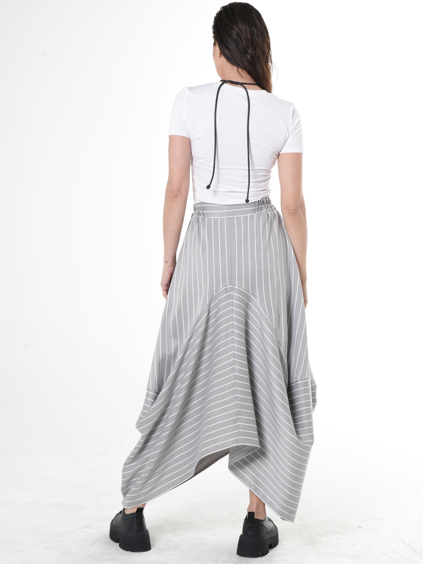 Asymmetric Striped Denim Skirt