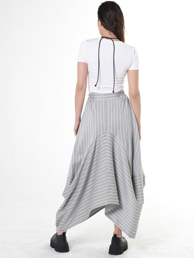 Asymmetric Striped Denim Skirt