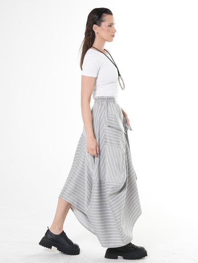 Asymmetric Striped Denim Skirt