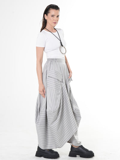 Asymmetric Striped Denim Skirt
